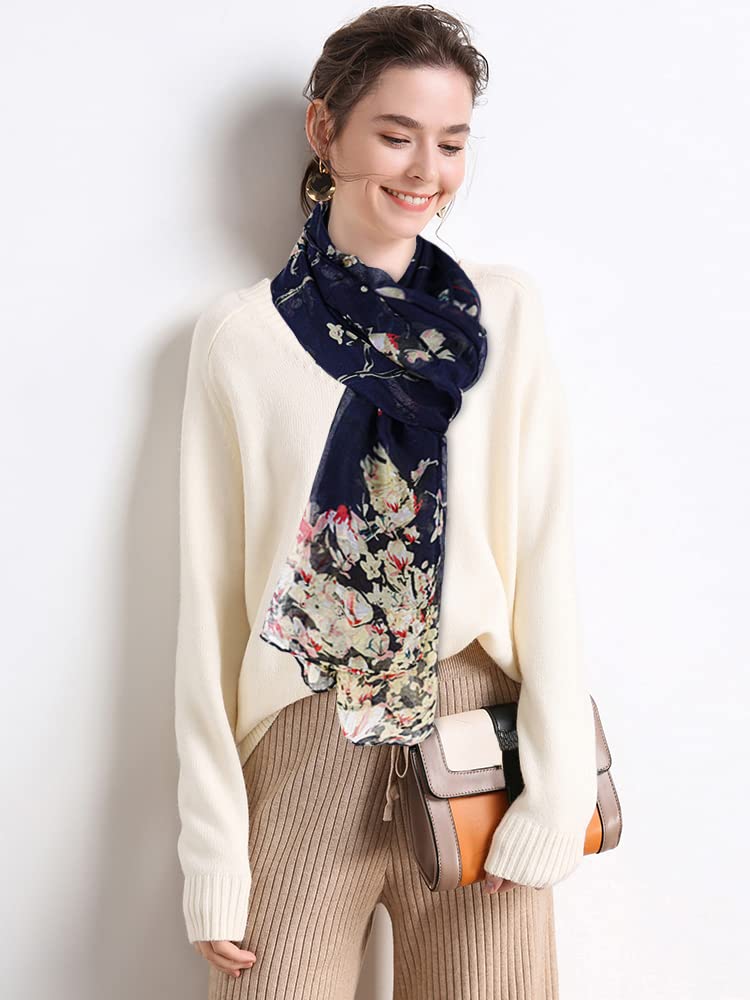 GERINLY أوشحة جيرينلي النسائية العصرية باللون navy خفيفة الوزن كبيرة من القطن لتغطية الرأس هدية للأمهات Bufanda PÃ¡jaros (أزرق داكن) - Image 4